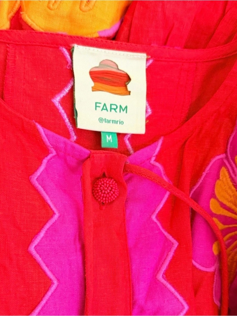 Farm Rio Embroidered Sunset Patchwork Maxi Dress Medium Tropical Parrots - Picture 7 of 7